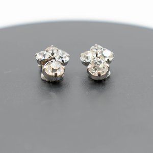 Vintage Clip On Earrings with 4 Rhinestones - Silver Tone